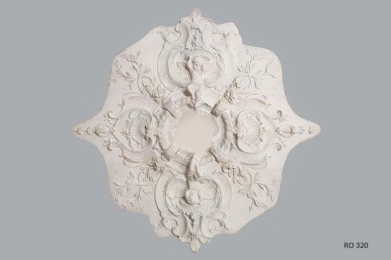 Rozet Rococo met Cupidos uit de 18e eeuw, 120 × 120 cm, 3 delen, inleg, nr.: RO 320.