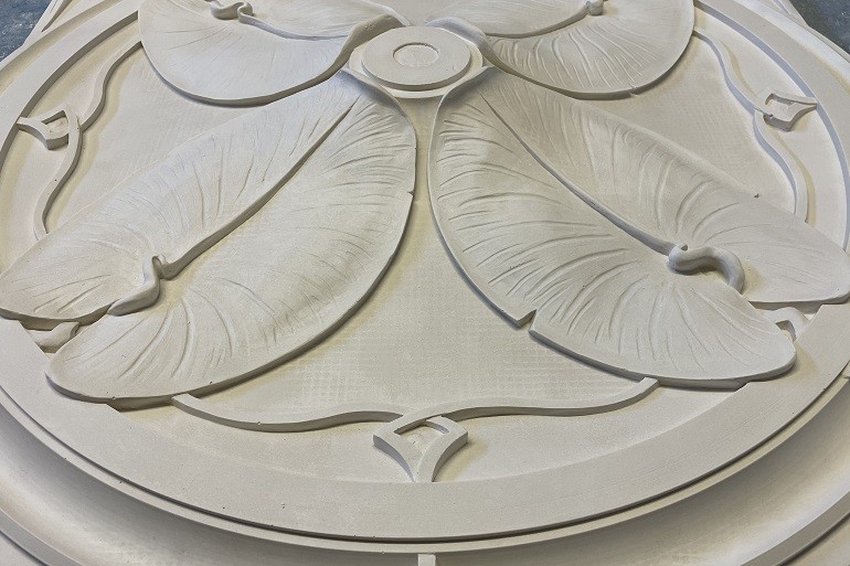 Detail van gemodelleerde waterleliebladeren met fijne bladstructuur